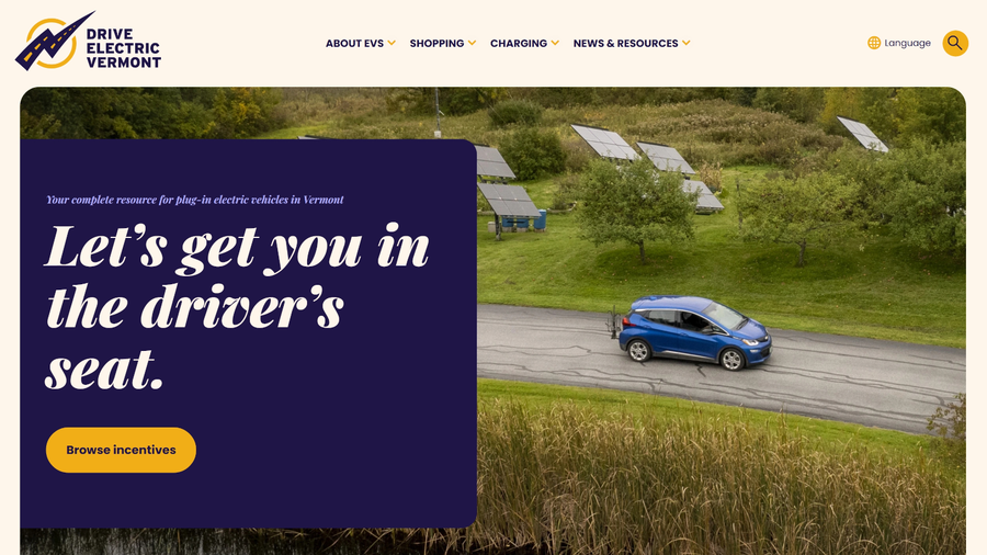 screenshot of the Drive Electric Vermont website