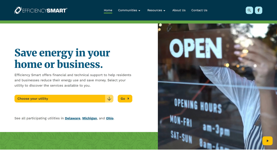 screenshot of the Efficiency Smart website