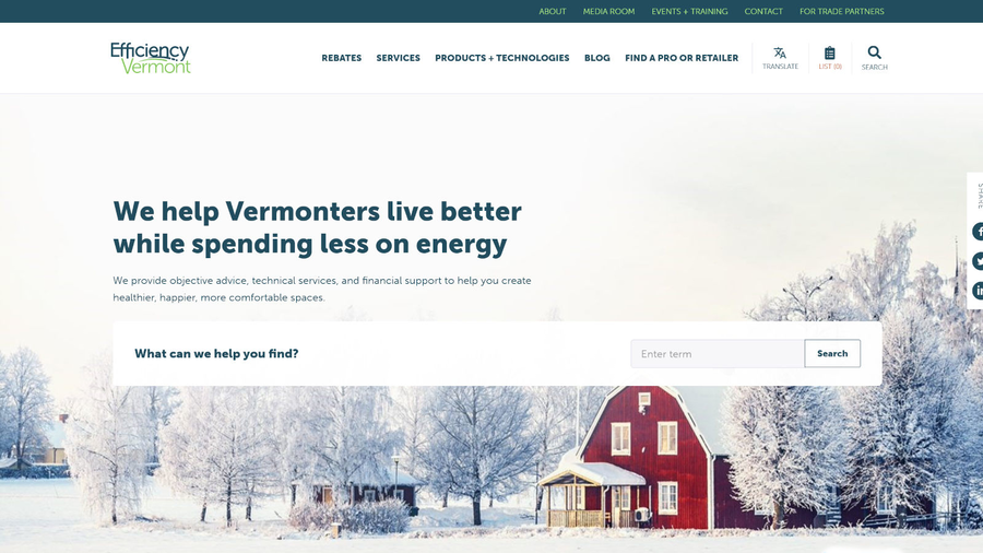 screenshot of the Efficiency Vermont website